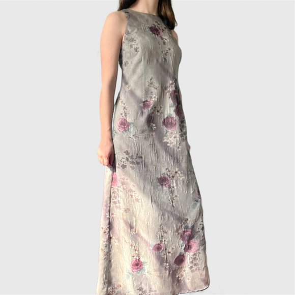 Vintage 90s Green Dress, 1990s Floral Maxi Dress - Picture 5 of 10